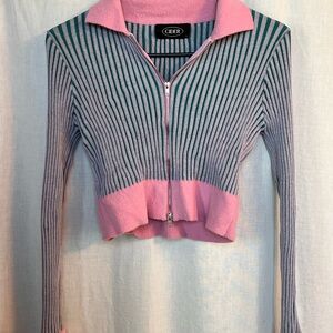 Cider Pink and Green Striped Collared Sweater🎀